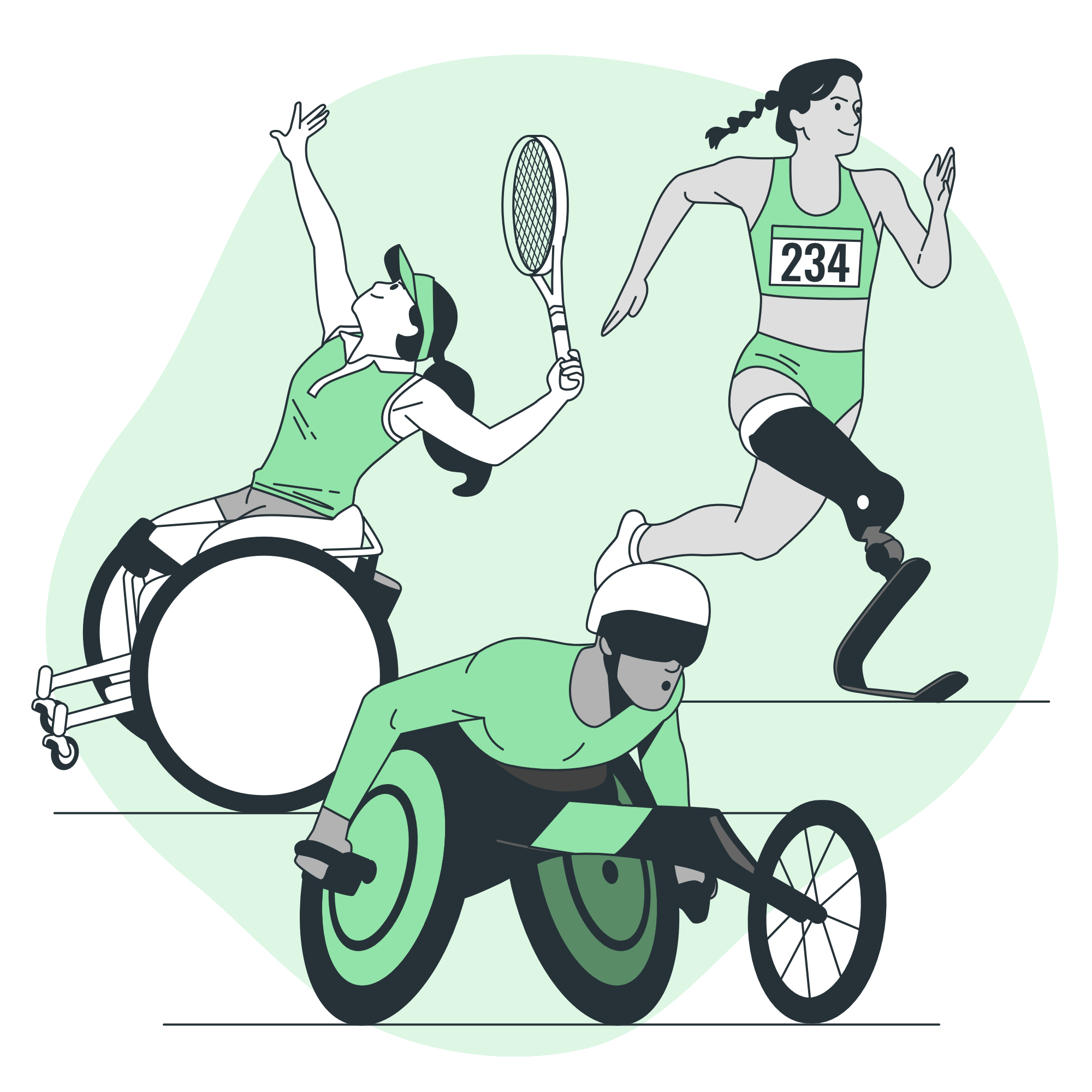Illustration d'une personne en fauteuil roulant pratiquant l'athlétisme paralympique.